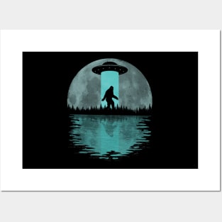 Bigfoot Ufo Abduction Sasquatch Moon Posters and Art